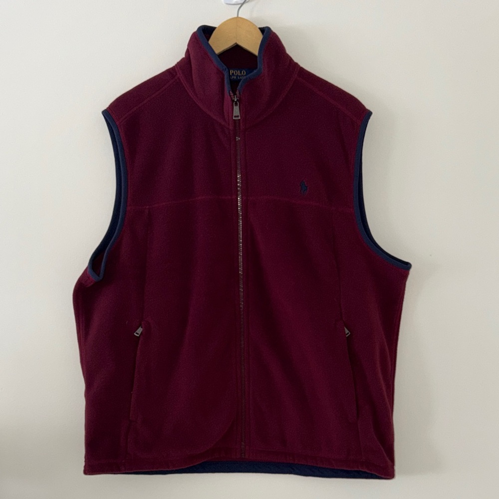 Ralph Lauren Polo NWT Maroon/Navy Pony Fleece Vest Size XL